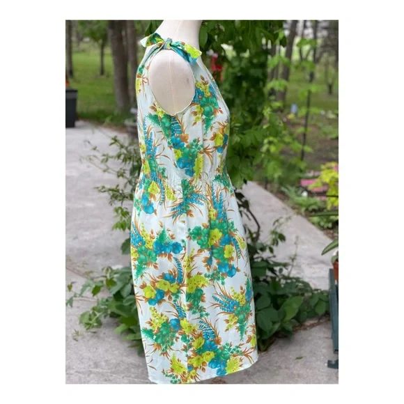50s 60s Dress Hawaiian Tie Straps Floral - Picture 7 of 11